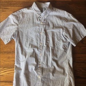 J. Crew Men's Short Sleeved Shirt - White w/ Blue
